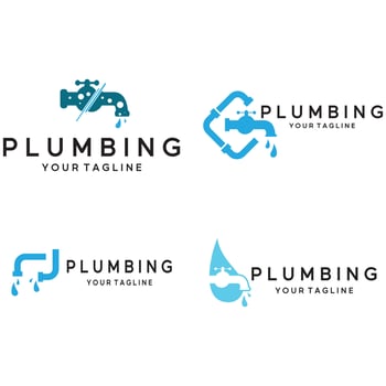 Plumbing logo template. water pipe logo design.Leaking water logotype,Design Concept, Creative Symbol, Icon vector