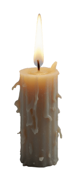 Burning candle with melting wax and bright flame, creating warm and cozy atmosphere png