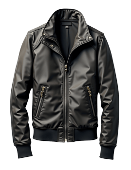 Black leather jacket with zipper and pockets, stylish and modern outerwear png