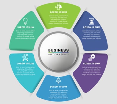Circular infographics design template, business plan with 6 steps vector