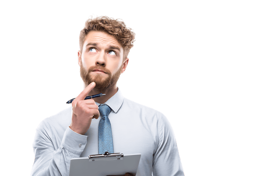 Thoughtful Man with Clipboard Posing Transparent Background Isolated Stock Photo png