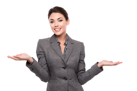 Elegant Woman Gesturing with Palms Upward on a Transparent Background for Graphics png