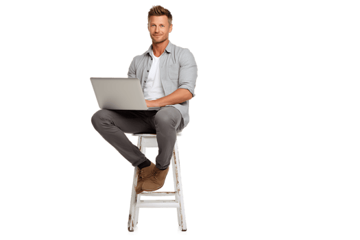 Man Sitting with Laptop on Chair Isolated on Transparent Background png