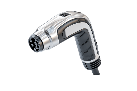 Angled Black and Silver Car Charging Plug Isolated on Transparent Background png