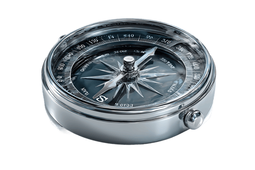 A Silver Compass Illustration with Shadowed Effects and Isolated Transparent Background Image png