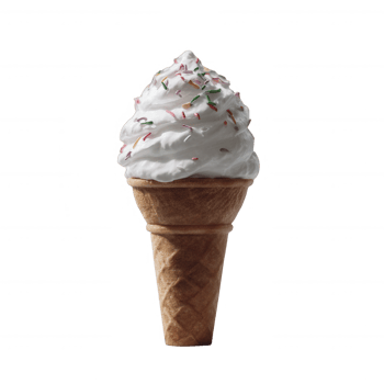 Delicious ice cream cone topped with fluffy whipped cream and colorful sprinkles, set against a white isolated background. png