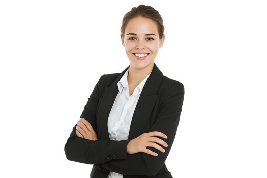 Smiling Business Woman in Black Suit with Crossed Arms Transparent Background Isolated png