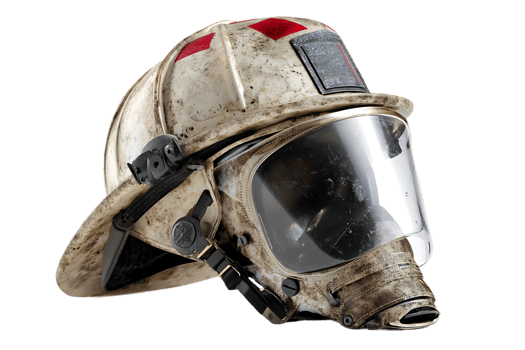 Worn Firefighter Helmet with Transparent Visor Isolated on Transparent Background Stock Photo png