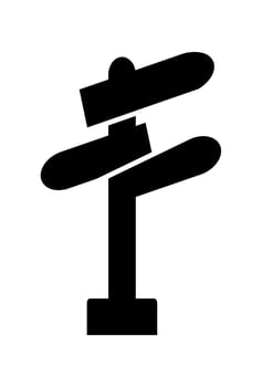 Directional sign icon, simple silhouette. Two-armed signpost symbol, black vector