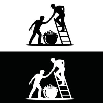 Two men are helping each other on a ladder vector