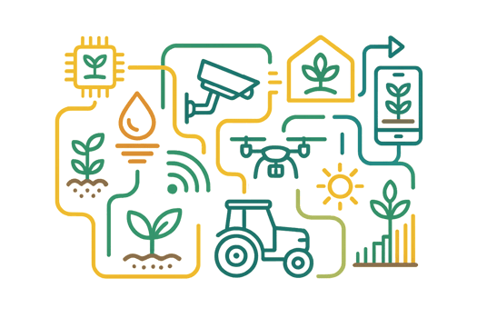 Modern Smart Farm Iconography with Technology and Nature Elements png