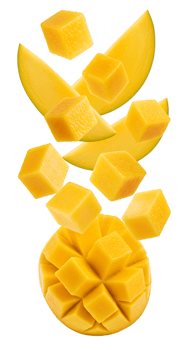 Delicious Mango Slices and Cubes Freshly Prepared with a Transparent Background png