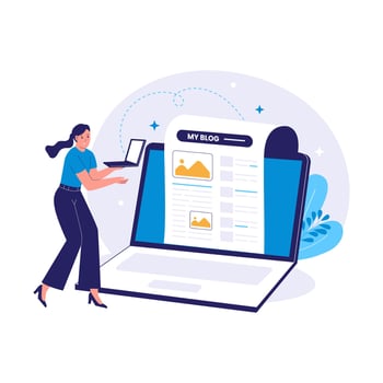Woman Blogging with Laptop and Blog Page on Screen Illustration vector