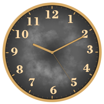 Render classic wall clock gold frame with transparent background png