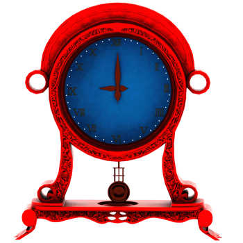 Render antique red table clock with transparent background png