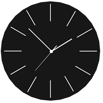 Render modern black analog wall clock with transparent background png