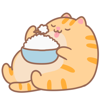 Cartoon of a fat orange cat sitting and eating food png