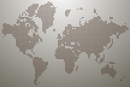 Dotted world map expressing minimalist global geography. Designed with dotted world map focus to bring country forms into view with dotted world map layout. vector