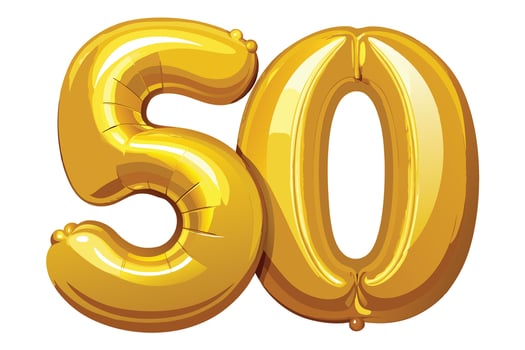 Golden fifty balloon number floating celebration birthday party vector