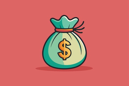 A cartoon illustration of a yellow money bag on red background vector