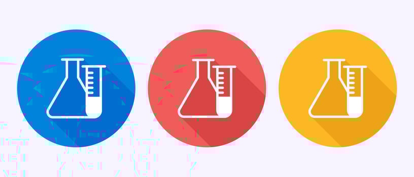 Lab flask icon design illustration, chemical flask symbol in shadow button design vector