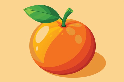 Cartoon orange with green leaf isolated on white background illustration vector