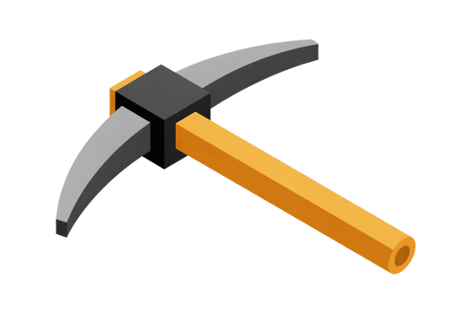 Isometric Pickaxe Tool with Wood Handle and Gray Metal Head on Transparent Background png