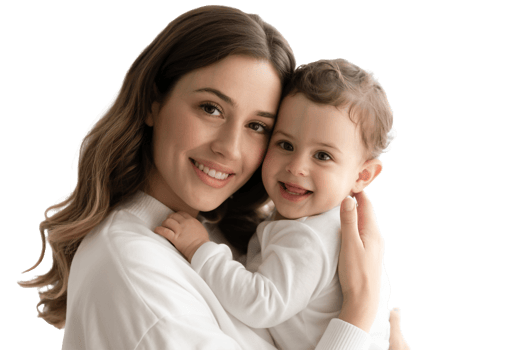Smiling Mother Holds Happy Baby Isolated on Transparent Background Portrait png
