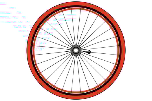 Illustration of a bicycle wheel with red tire and spokes on a white background vector