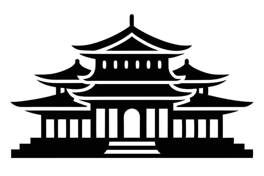 Silhouette of a traditional asian temple structure with multiple tiered roofs style vector