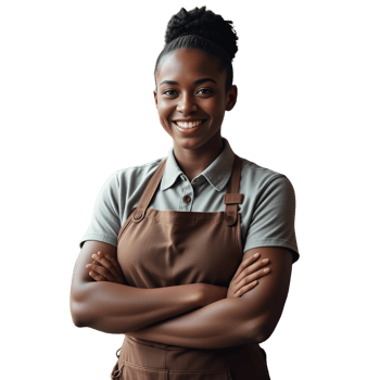 Confident young african american woman barista smiling png