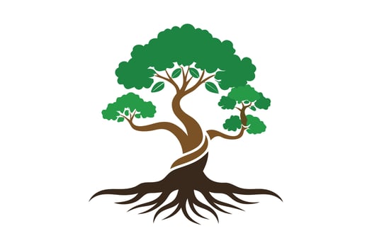 A stylized bonsai tree with green foliage and brown twisted trunk vector