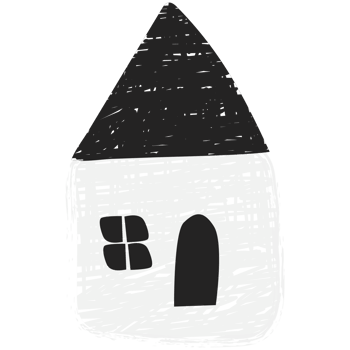 A black and white house with a window and a door png