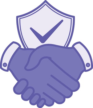 Colored Trust Icon. Illustration. Handshake and Shield. Faith in Honesty, Decency, and Good Intentions of Another Person. Influencer Concept vector