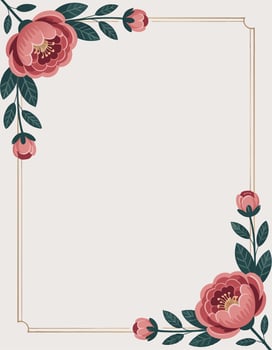 A floral frame with pink flowers and leaves vector