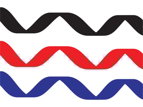 Three vibrant, wavy ribbons in black, red, and blue vector