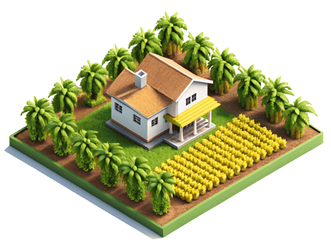 A small house surrounded by trees and grass png