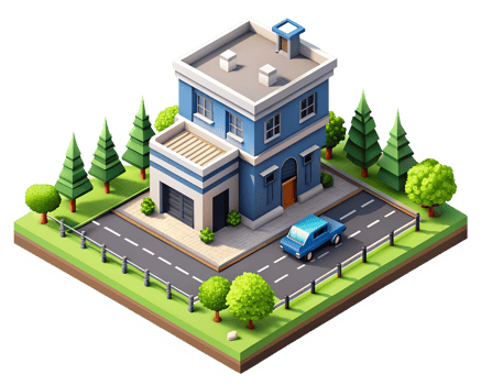 A small house with a car on the street png