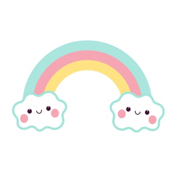 Cute rainbow with clouds. Kawaii clouds with rainbow. vector