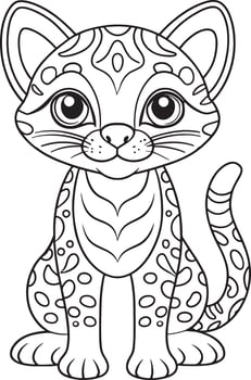 Cute Cartoon Ocelot Illustration for Coloring Book or Page vector