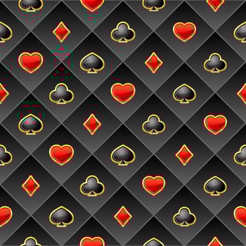 Seamless pattern with playing card suits. Poker bacdrop. playing pattern on black background vector