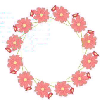 Red circular frame with decorative flowers motifs. Abstract botanical design perfect for greeting cards, banners, and invitations vector