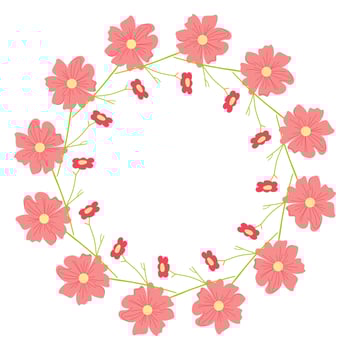 Red round frame featuring decorative flowers. Abstract botanical illustration ideal for greeting cards, banners, and invitations vector
