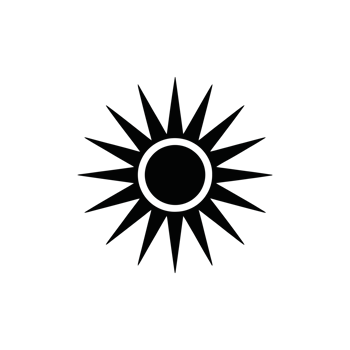 A simple black icon depicts a stylized sun with a circular center and pointed rays extending outward. cutouts png