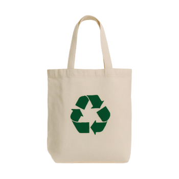 Beige Tote Bag with Green Recycling Symbol png