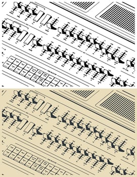 Analog synthesizer close-up illustrations vector