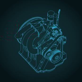 Wankel rotary engine isometric drawing vector