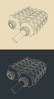 Two shaft shredder blades close-up vector