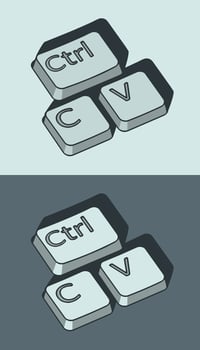 Copy paste keys stylized ironic illustrations vector