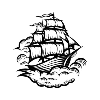 Traditional nautical graphic of an old wooden boat, perfect for maritime themes vector